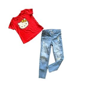 BUNDLE. Sanrio Hello Kitty Graphic T Shirt with Wonder Nation Girls Jeggings
